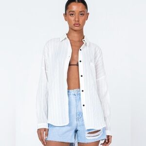 Princess Polly Elona Shirt White Sheer Striped Button-Up